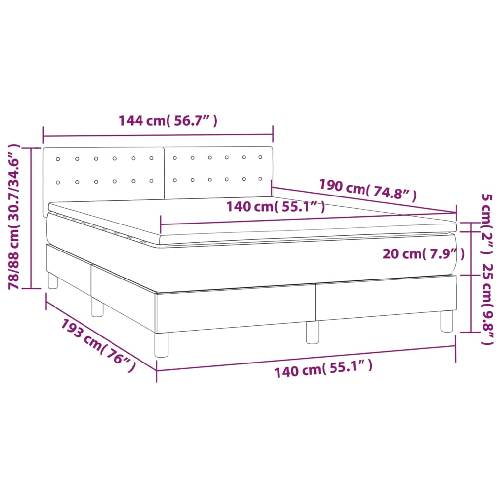 Pat box spring cu saltea, gri închis, 140x190 cm, catifea GartenMobel Dekor