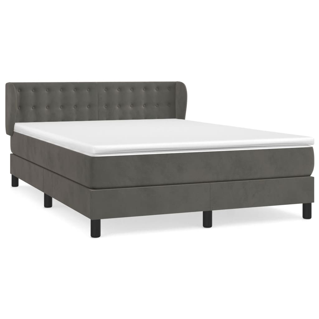 Pat box spring cu saltea, gri închis, 140x190 cm, catifea GartenMobel Dekor