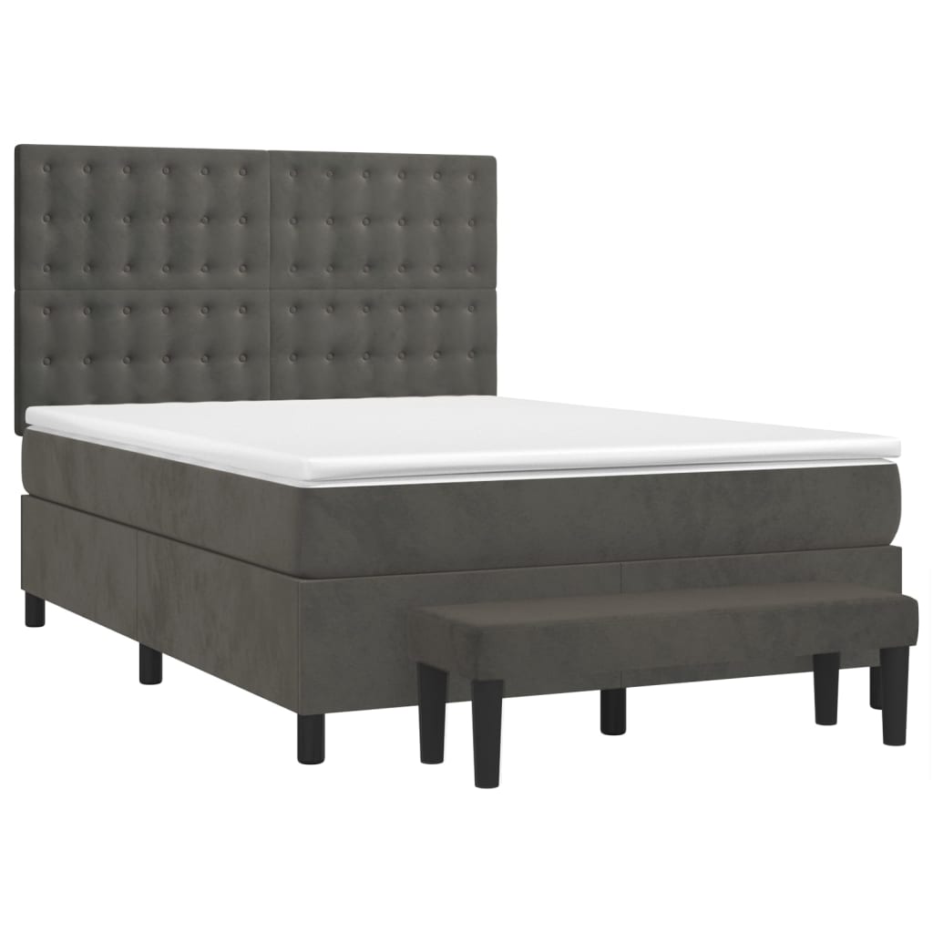 Pat box spring cu saltea, gri închis, 140x190 cm, catifea GartenMobel Dekor