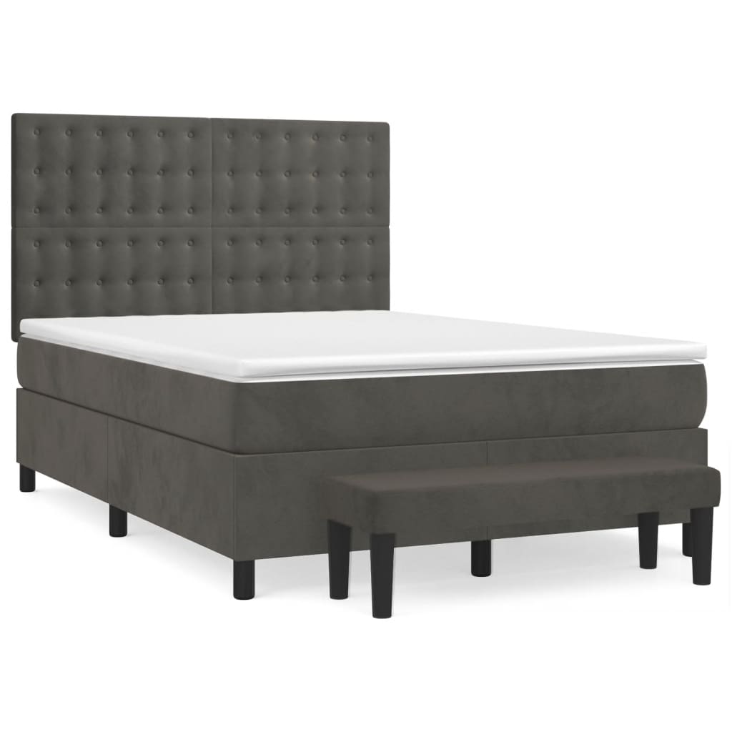 Pat box spring cu saltea, gri închis, 140x190 cm, catifea GartenMobel Dekor