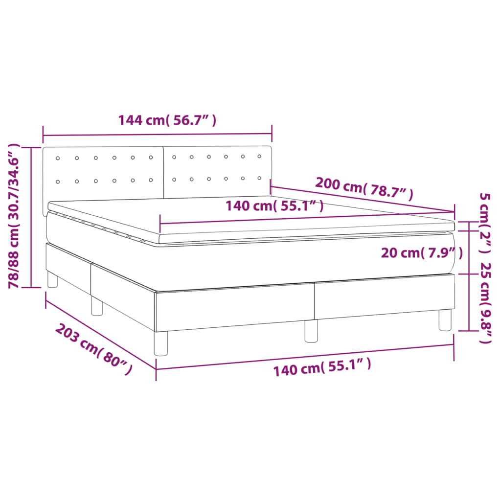 Pat box spring cu saltea, gri închis, 140x200 cm, catifea GartenMobel Dekor