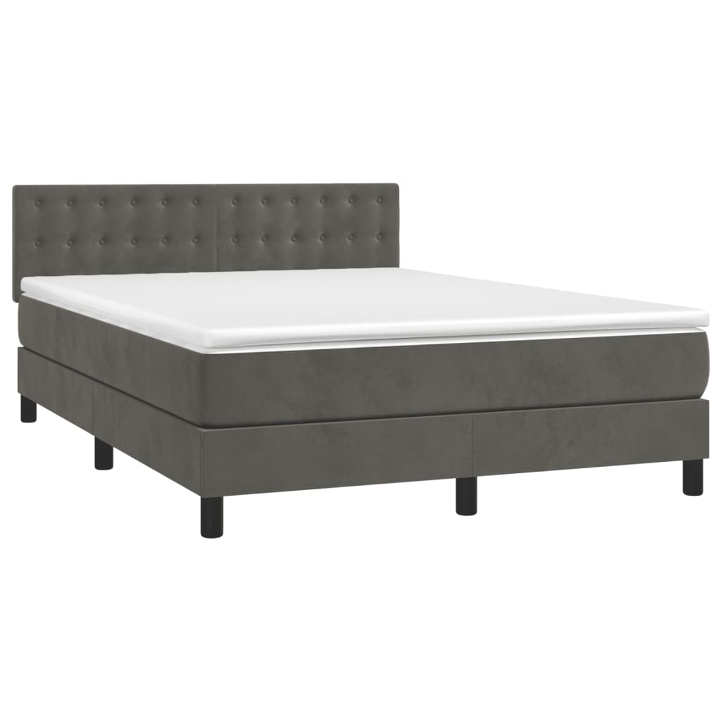 Pat box spring cu saltea, gri închis, 140x200 cm, catifea GartenMobel Dekor