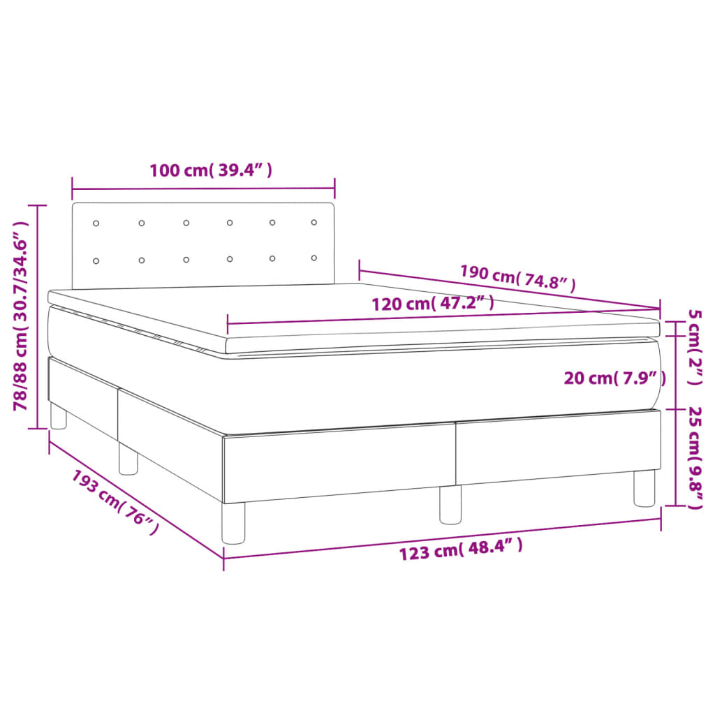 Pat box spring cu saltea, gri închis, 120x190 cm, catifea GartenMobel Dekor
