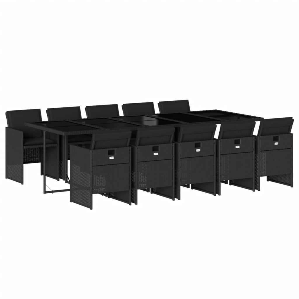 Set mobilier de exterior cu perne, 11 piese, negru, poliratan GartenMobel Dekor