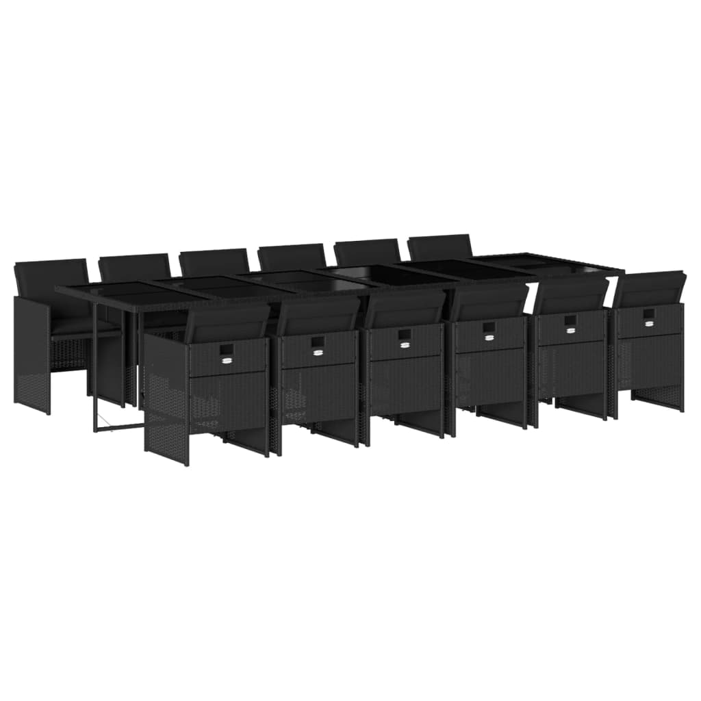 Set mobilier de grădină cu perne, 13 piese, negru, poliratan GartenMobel Dekor