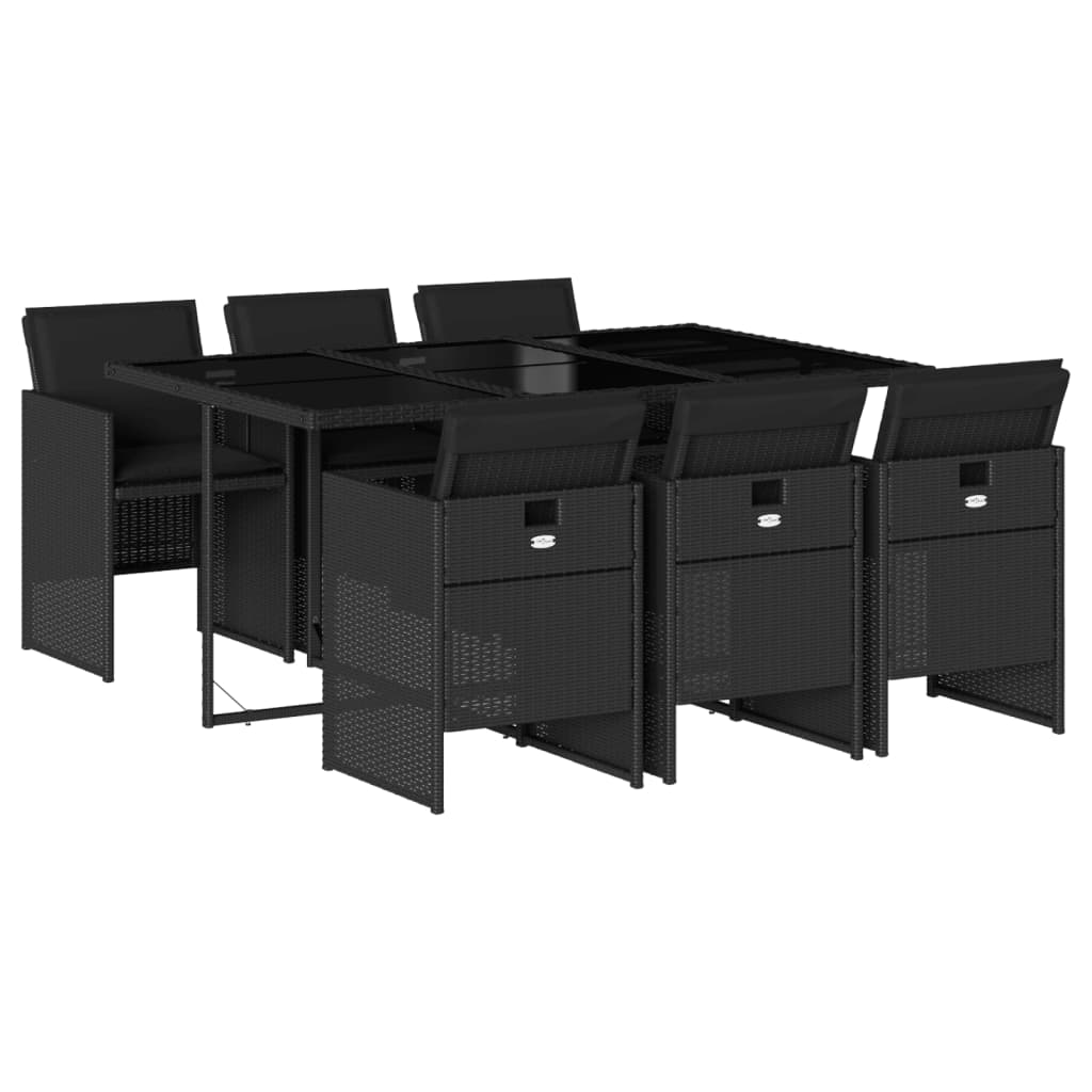 Set mobilier de grădină cu perne, 7 piese, negru, poliratan GartenMobel Dekor