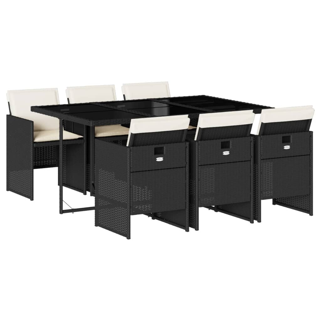 Set mobilier de grădină cu perne, 7 piese, negru, poliratan GartenMobel Dekor