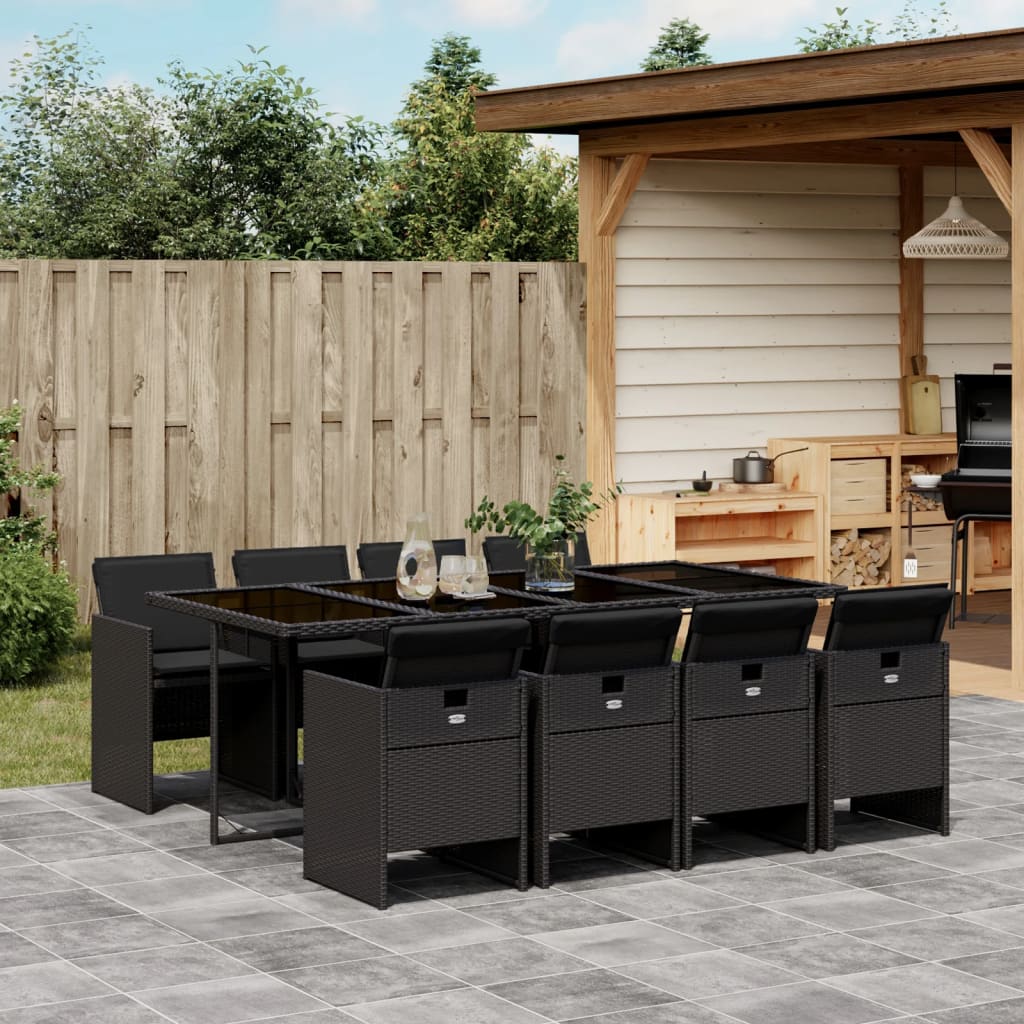 Set mobilier de grădină cu perne, 9 piese, negru, poliratan GartenMobel Dekor