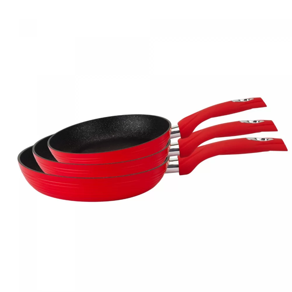 Royalty Line Set de 3 tigăi antiaderente cu acoperire din marmură, Roșu Handy KitchenServ