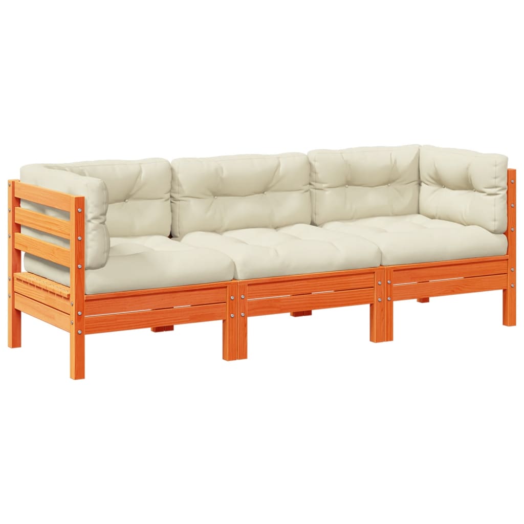 Set mobilier de grădină cu perne, 3 piese, lemn masiv de pin GartenMobel Dekor