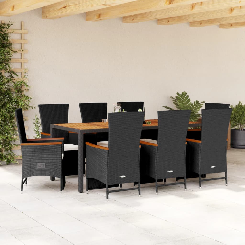 Set mobilier de grădină cu perne, 9 piese, negru, poliratan GartenMobel Dekor