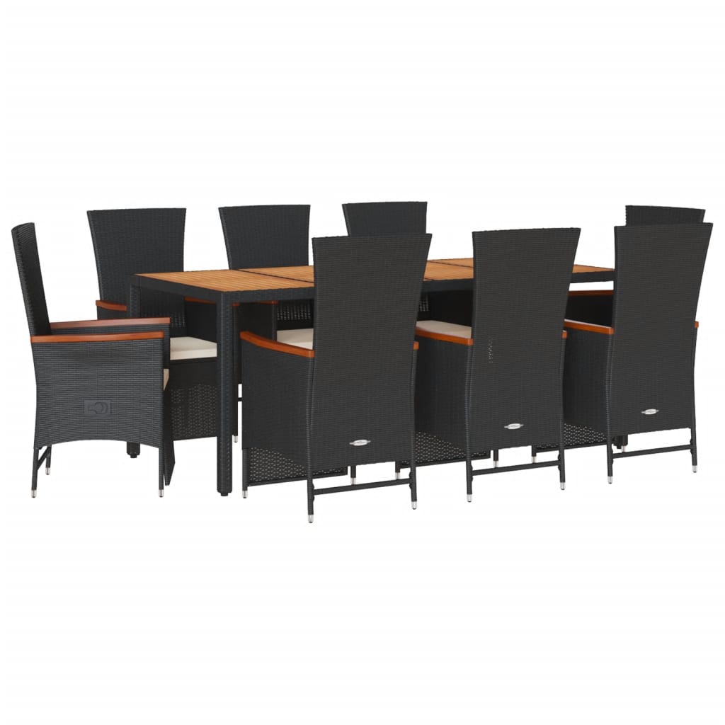 Set mobilier de grădină cu perne, 9 piese, negru, poliratan GartenMobel Dekor