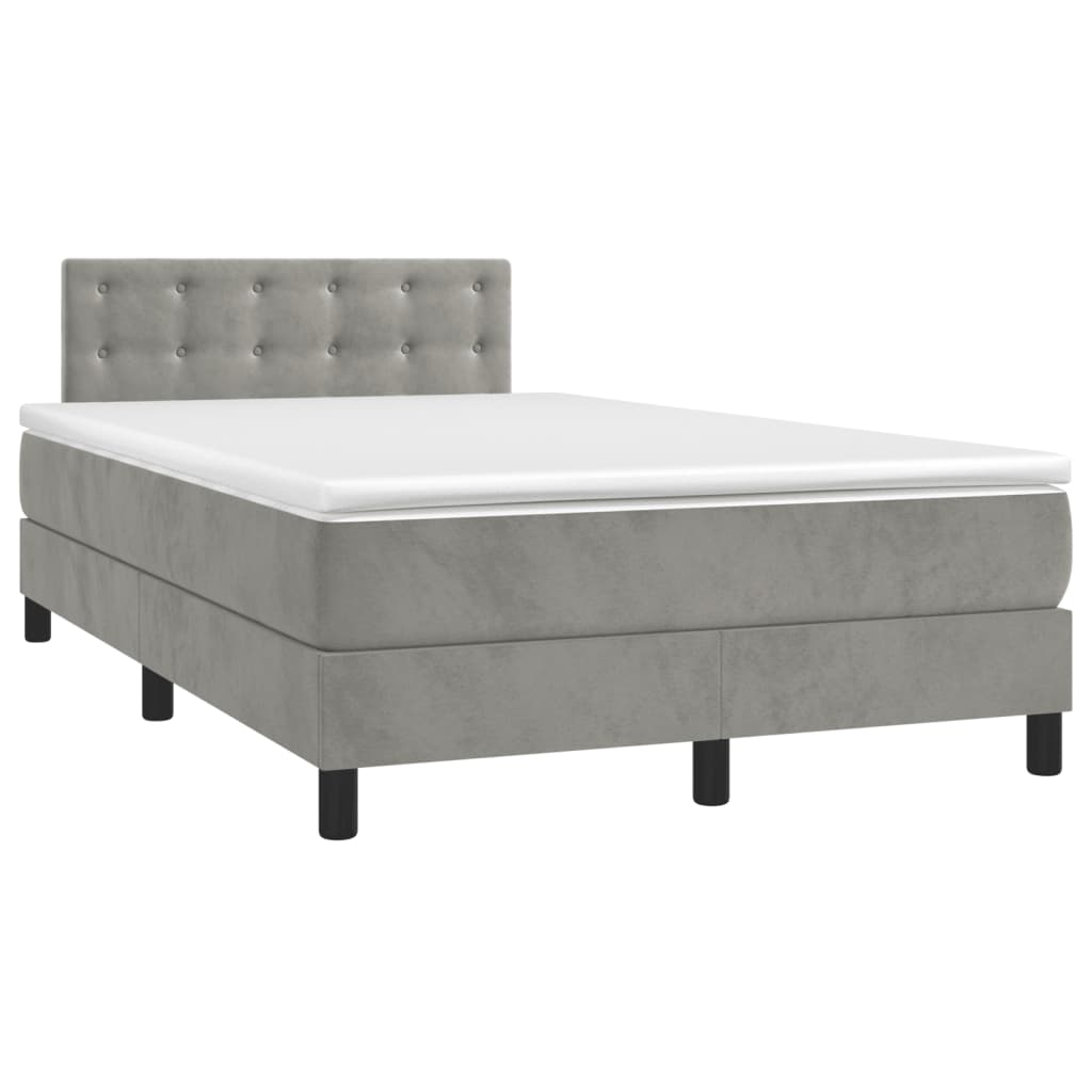 Pat box spring cu saltea, gri deschis, 120x200 cm, catifea GartenMobel Dekor