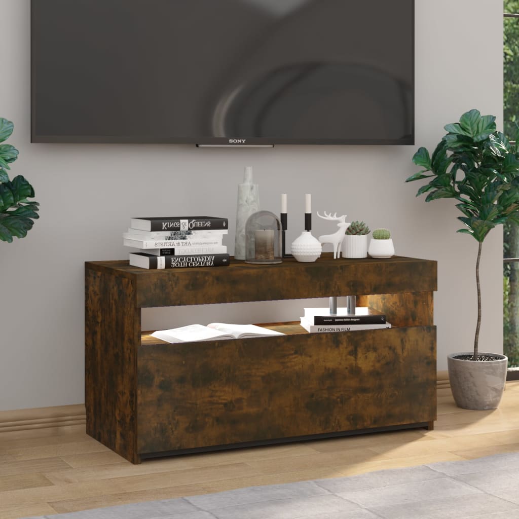 Comodă TV cu lumini LED, stejar fumuriu, 75x35x40 cm  GartenMobel Dekor