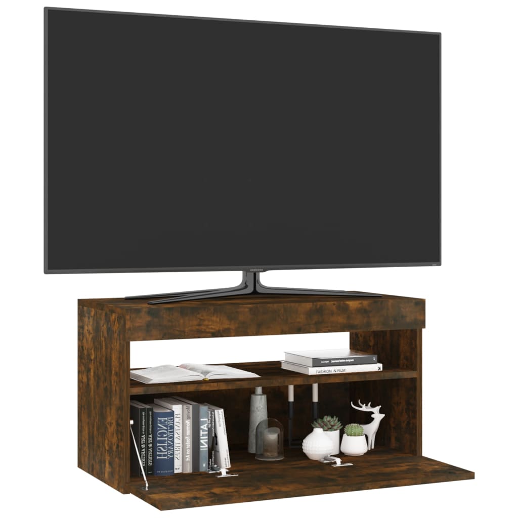 Comodă TV cu lumini LED, stejar fumuriu, 75x35x40 cm  GartenMobel Dekor