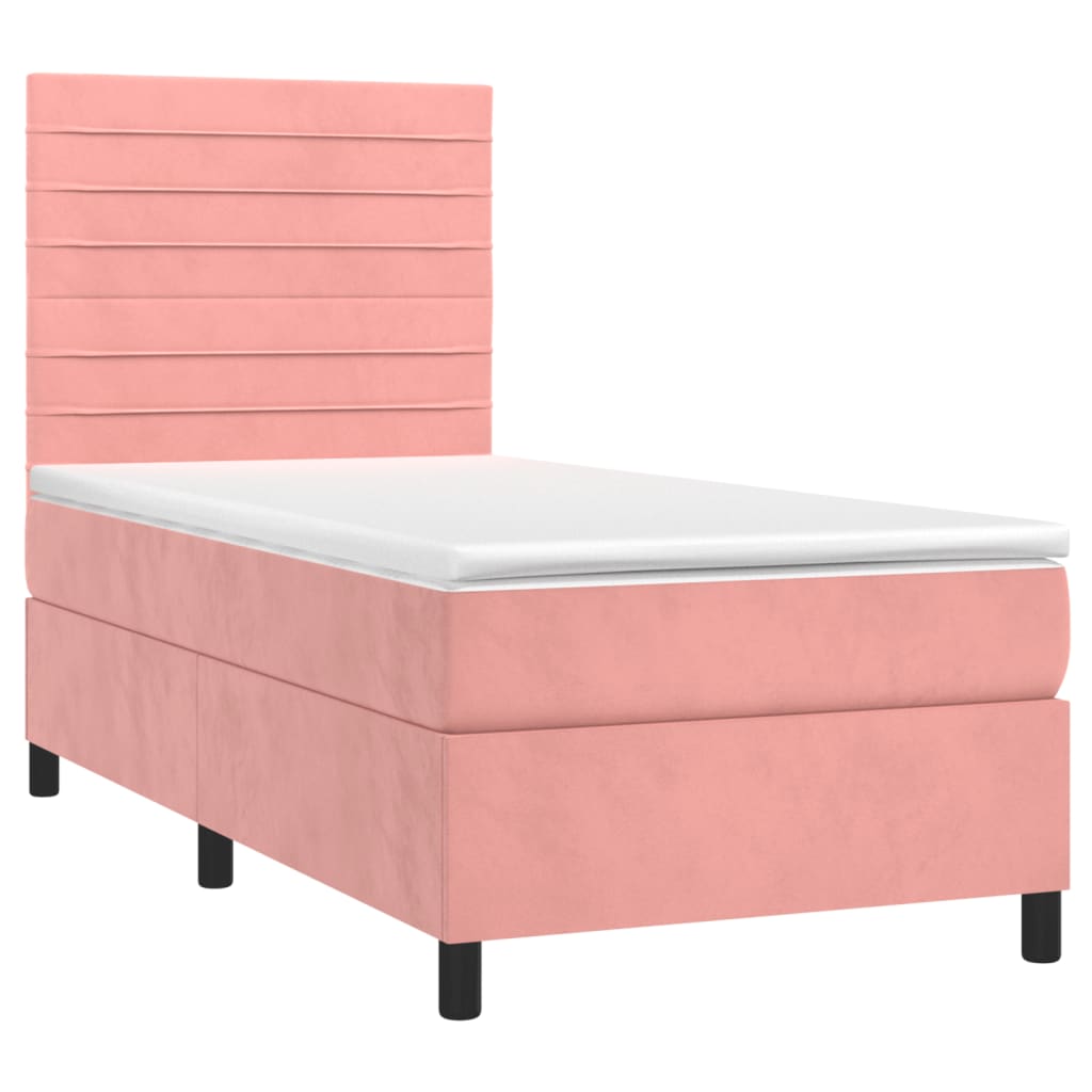 Pat box spring cu saltea, roz, 80x200 cm, catifea GartenMobel Dekor