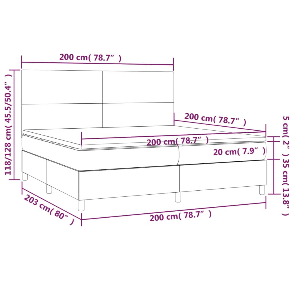 Pat box spring cu saltea, gri deschis, 200x200 cm, catifea GartenMobel Dekor