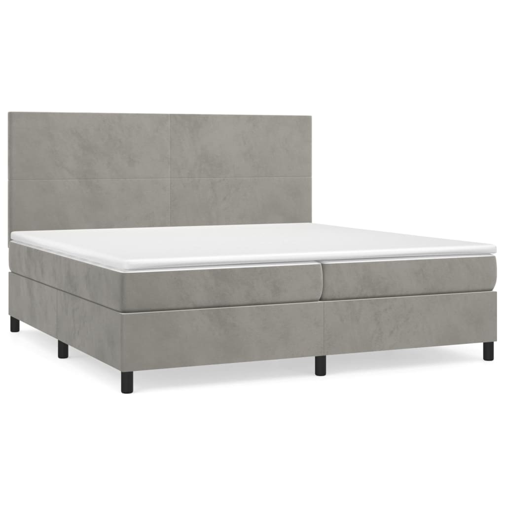 Pat box spring cu saltea, gri deschis, 200x200 cm, catifea GartenMobel Dekor