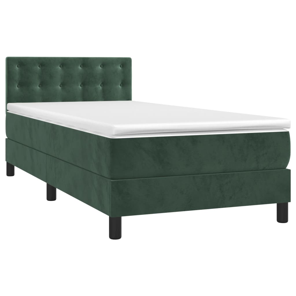 Pat box spring cu saltea, verde închis, 80x200 cm, catifea GartenMobel Dekor