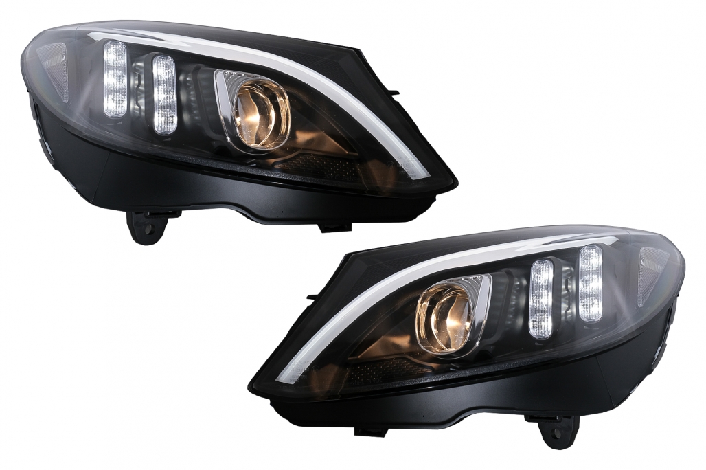 Faruri LED Mercedes C-Class W205 S205 A205 C205 (2014-2018) Negru Semnal Dinamic Secvential Performance AutoTuning