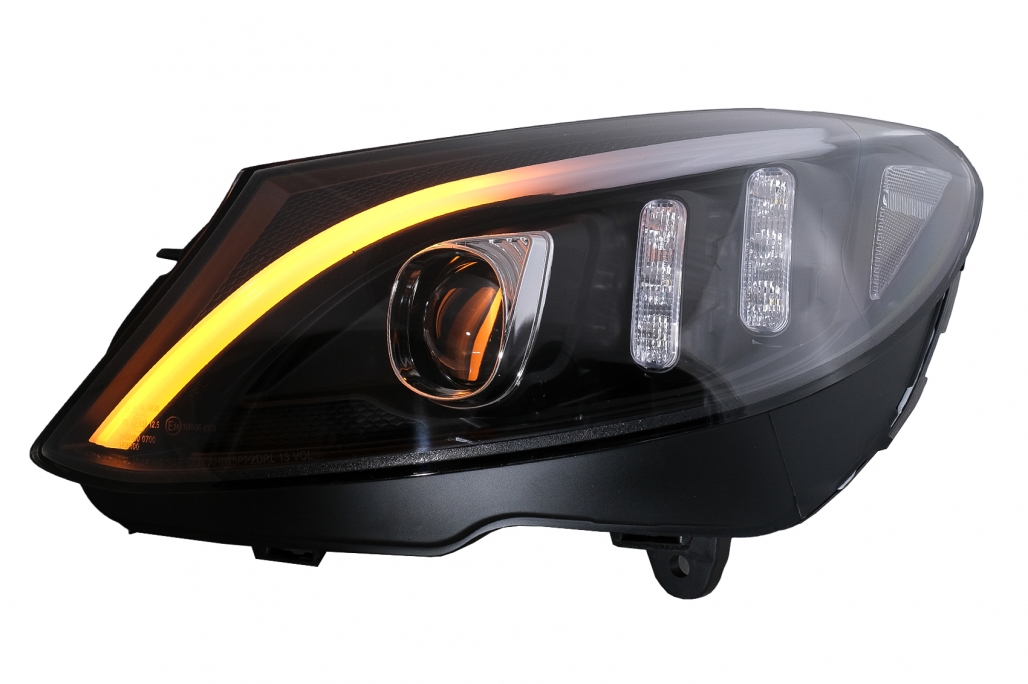 Faruri LED Mercedes C-Class W205 S205 A205 C205 (2014-2018) Negru Semnal Dinamic Secvential Performance AutoTuning