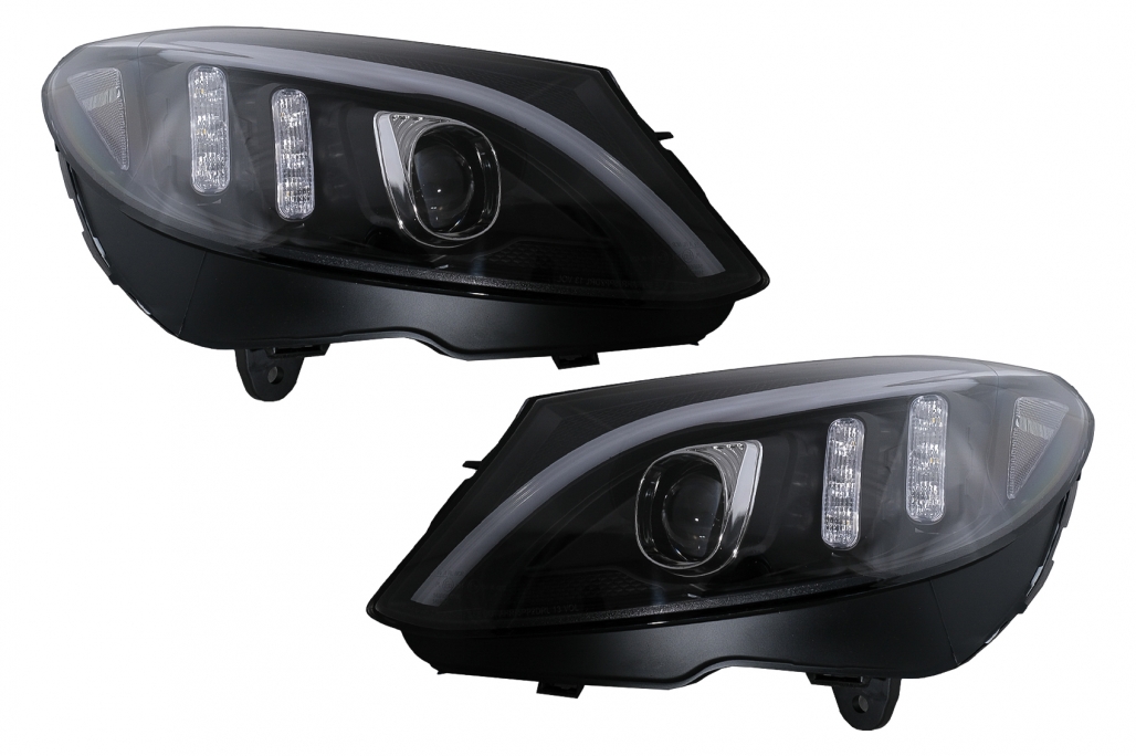 Faruri LED Mercedes C-Class W205 S205 A205 C205 (2014-2018) Negru Semnal Dinamic Secvential Performance AutoTuning