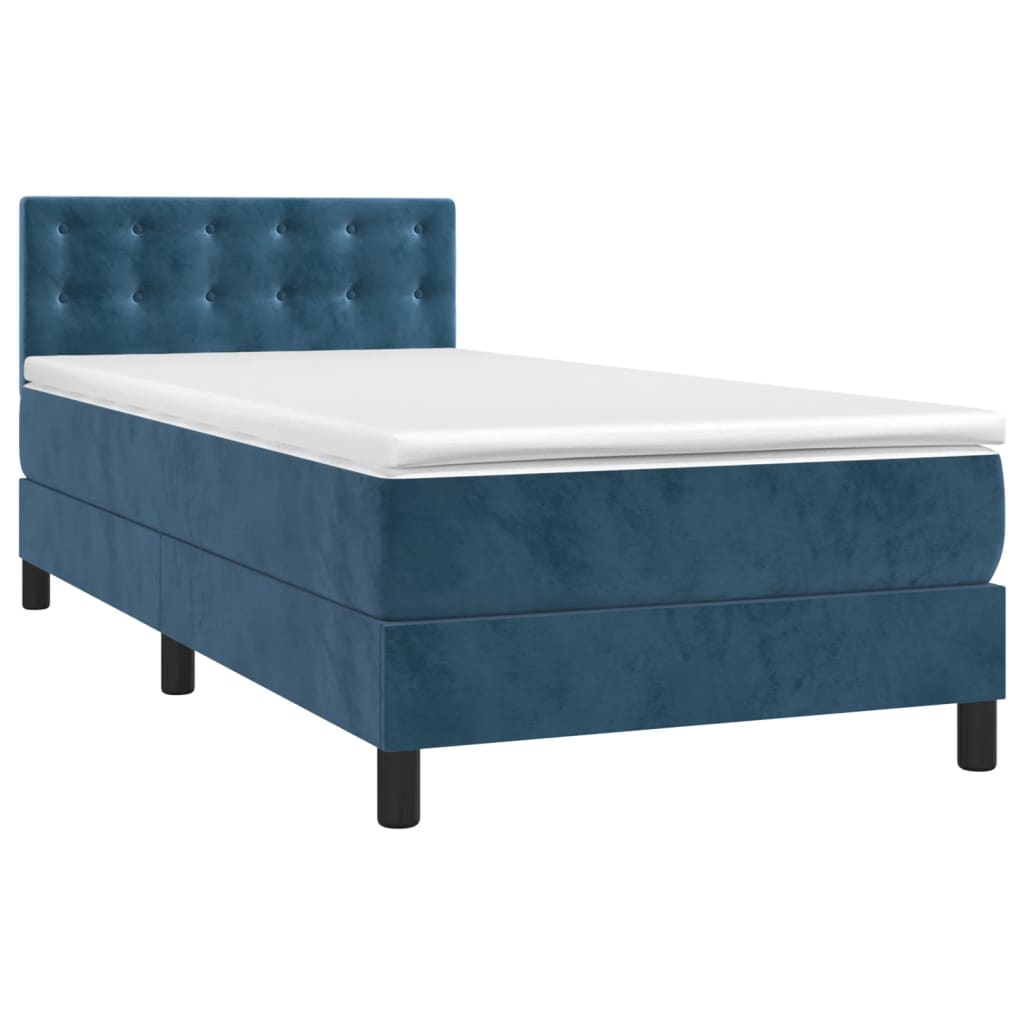 Pat box spring cu saltea, albastru închis, 90x190 cm, catifea GartenMobel Dekor