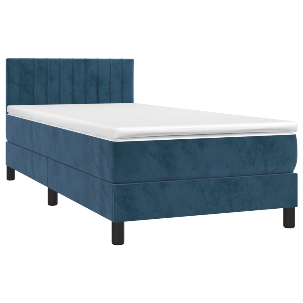 Pat box spring cu saltea, albastru închis, 90x190 cm, catifea GartenMobel Dekor