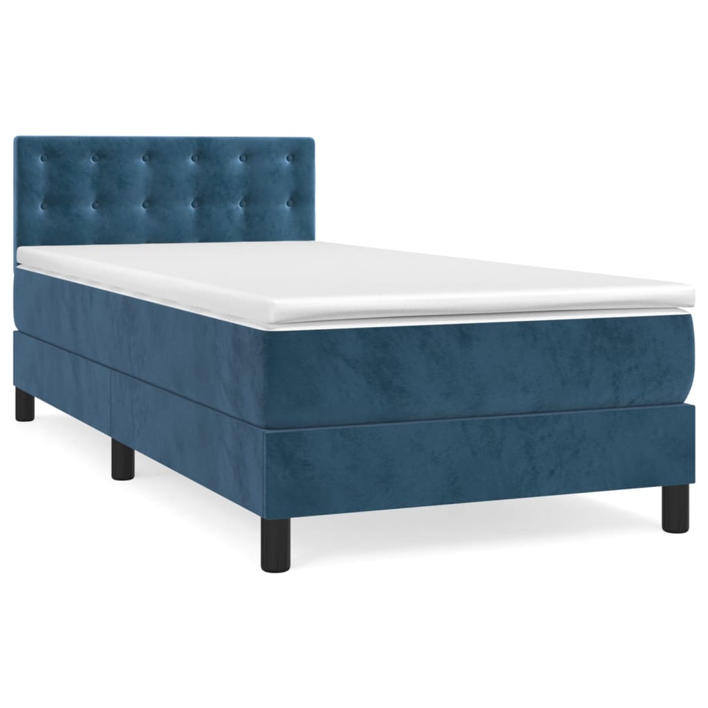 Pat box spring cu saltea, albastru închis, 90x190 cm, catifea GartenMobel Dekor