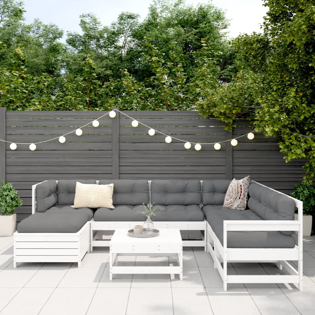 Set canapea de grădină, 8 piese, alb, lemn masiv de pin GartenMobel Dekor