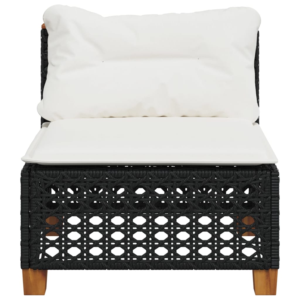 Canapea de grădină fără cotiere, cu perne, negru, poliratan GartenMobel Dekor