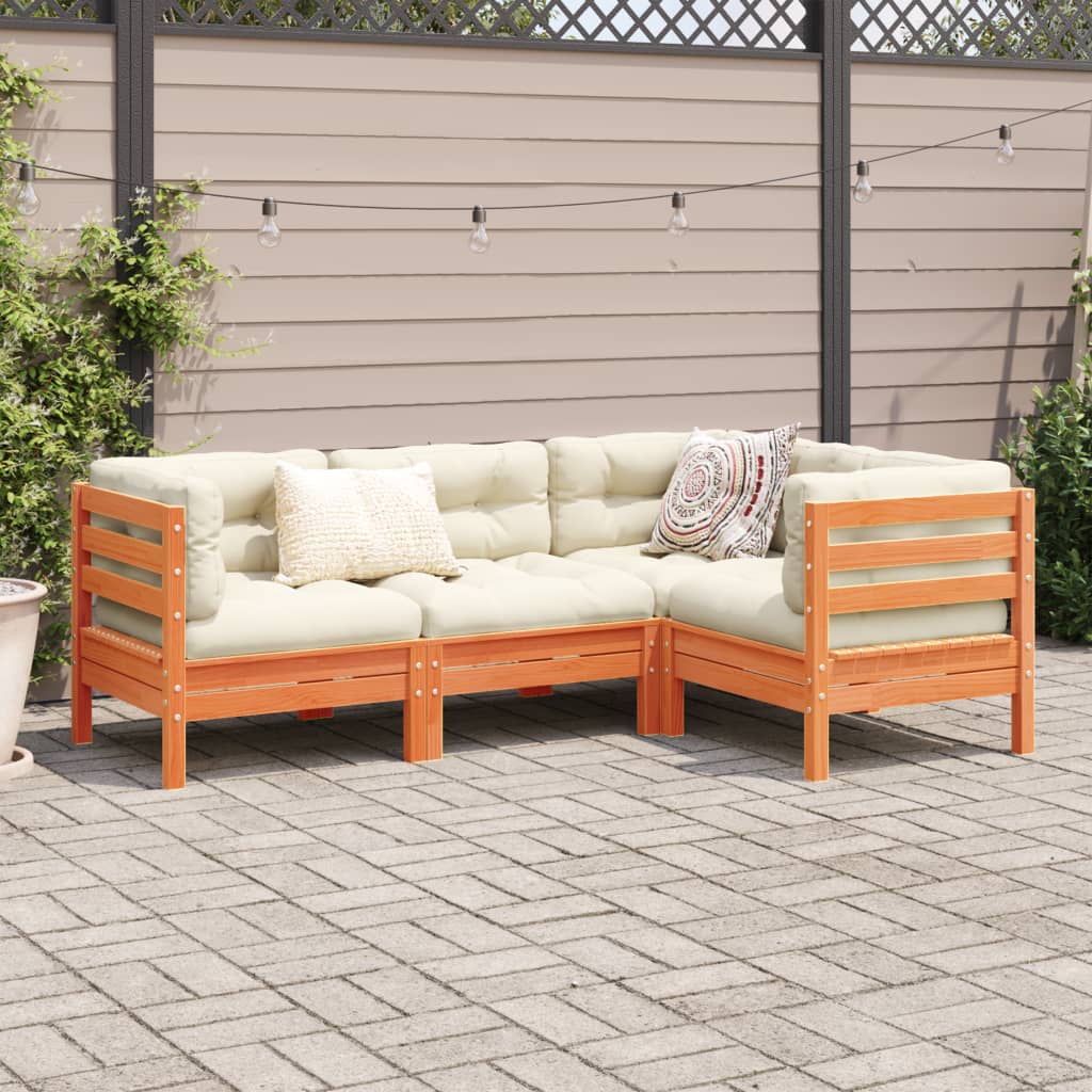 Set canapele grădină cu perne, 4 piese, maro ceruit, lemn pin GartenMobel Dekor