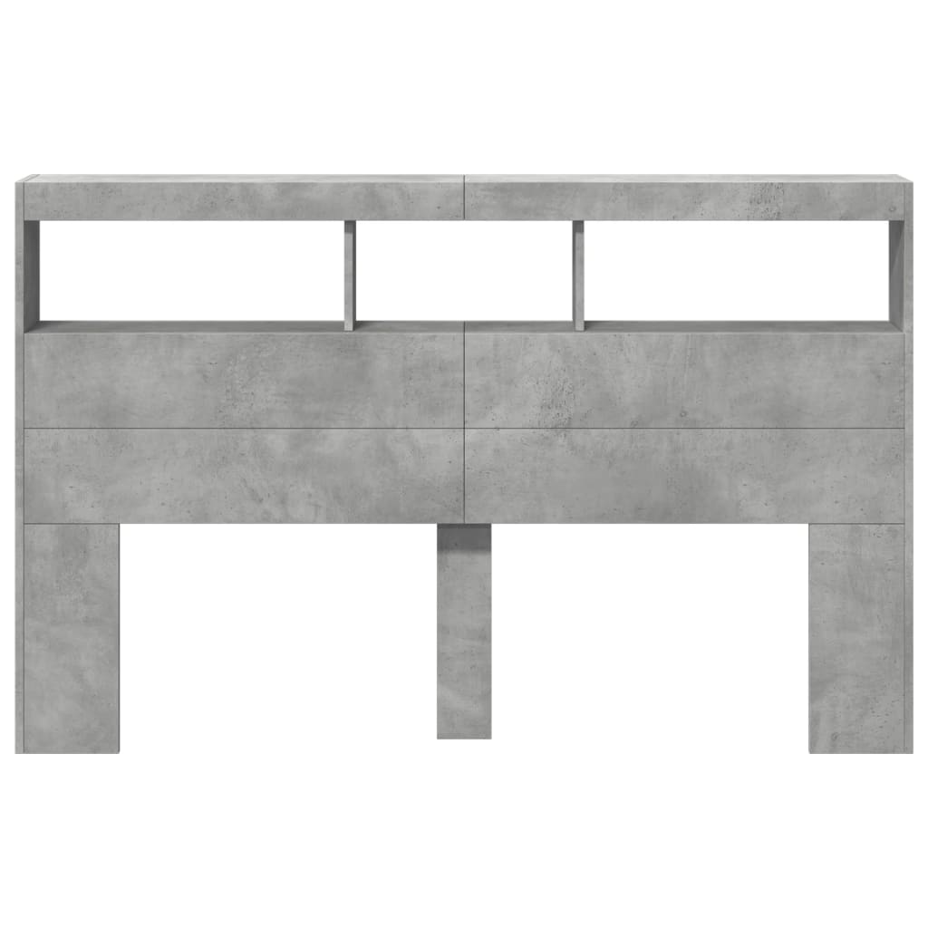 Tăblie de pat cu dulap și LED, gri beton, 160x17x102 cm GartenMobel Dekor
