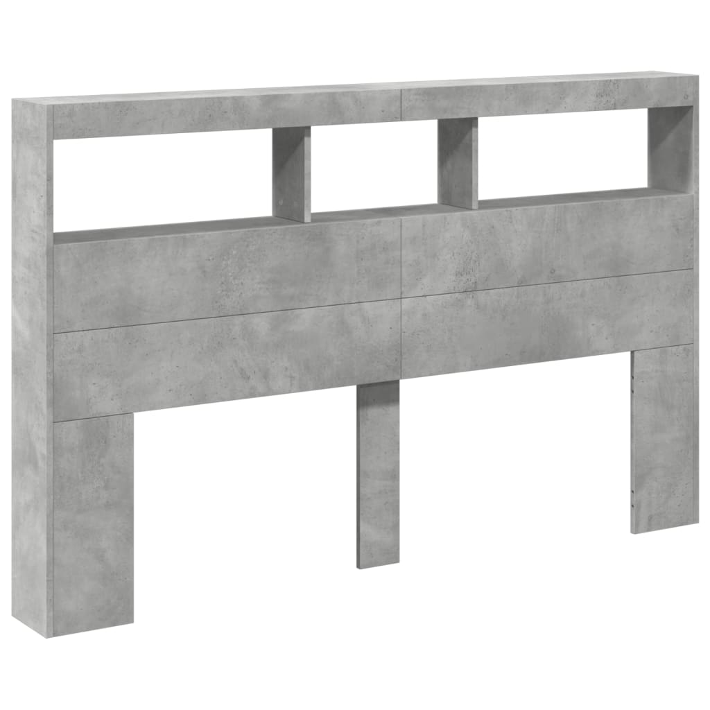 Tăblie de pat cu dulap și LED, gri beton, 160x17x102 cm GartenMobel Dekor