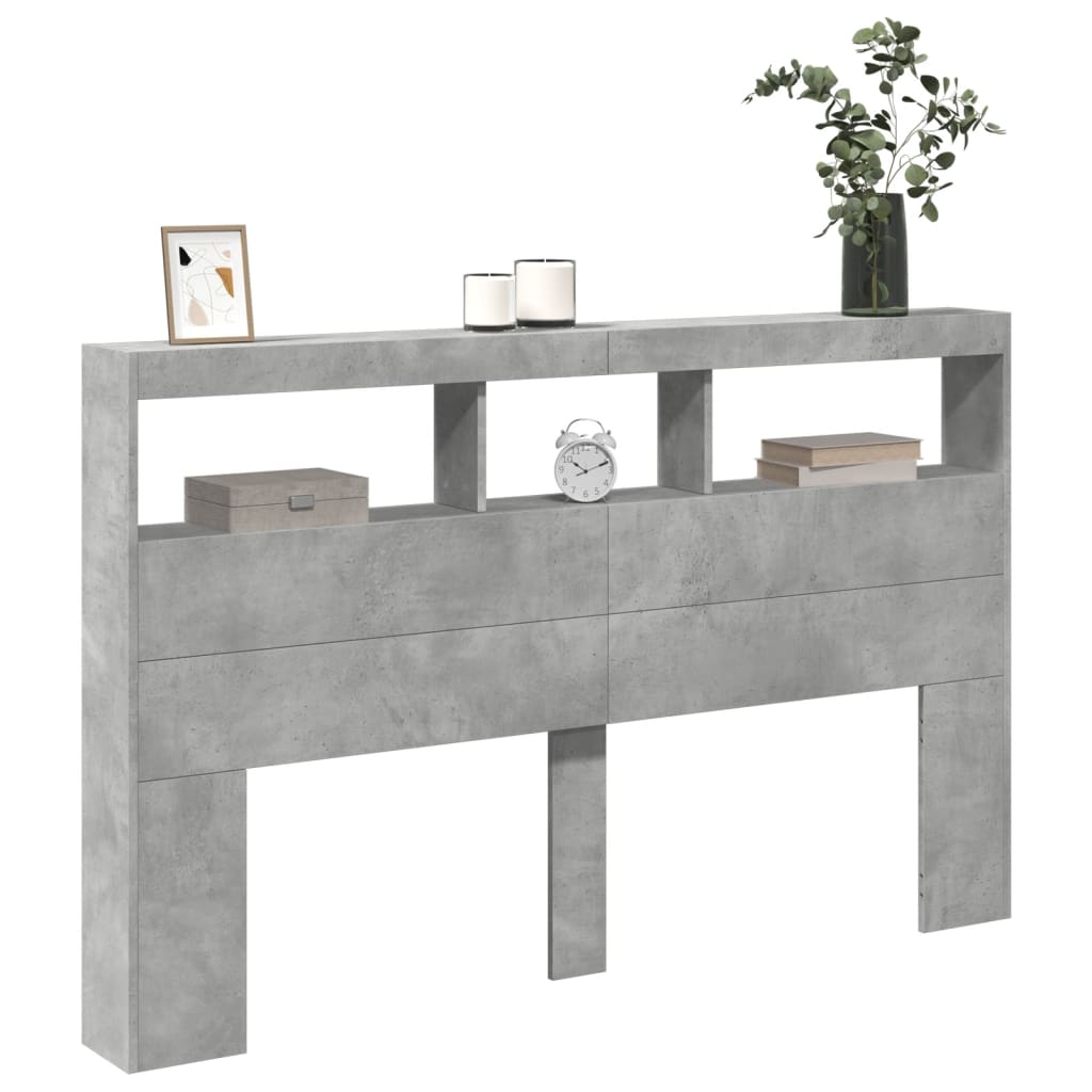 Tăblie de pat cu dulap și LED, gri beton, 160x17x102 cm GartenMobel Dekor