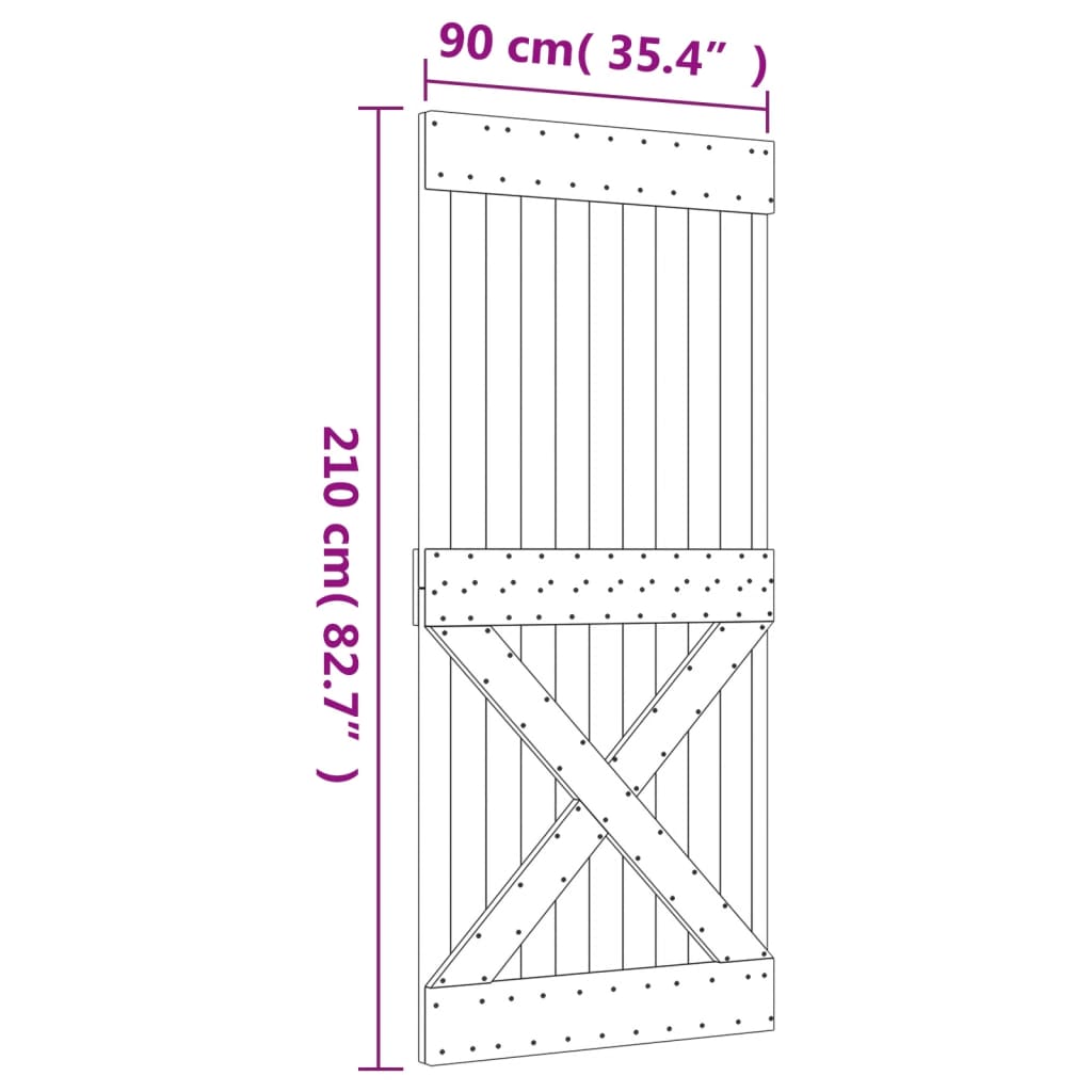 Ușă glisantă cu set feronerie, 90x210 cm, lemn masiv de pin GartenMobel Dekor