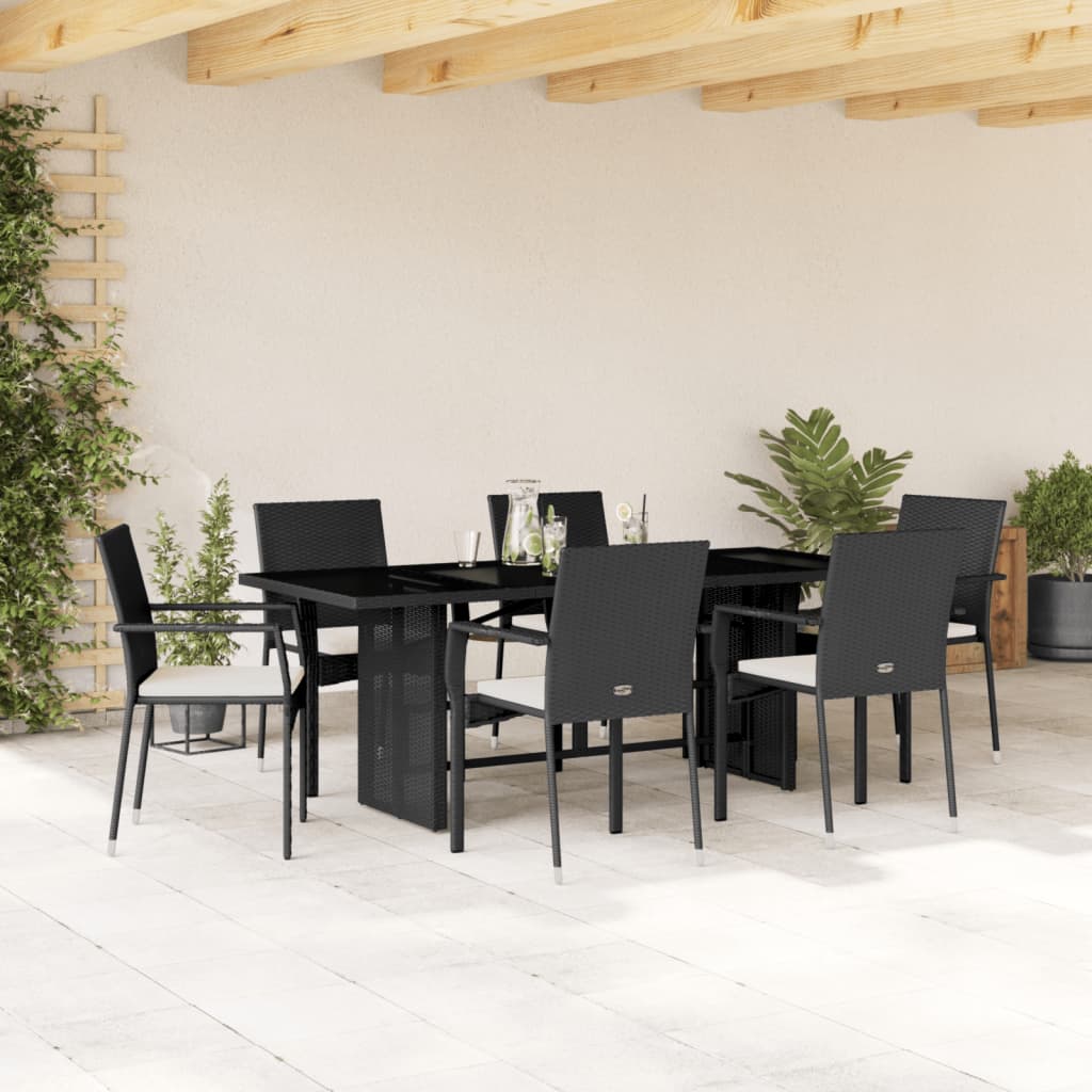 Set mobilier de grădină cu perne, 7 piese, negru, poliratan GartenMobel Dekor