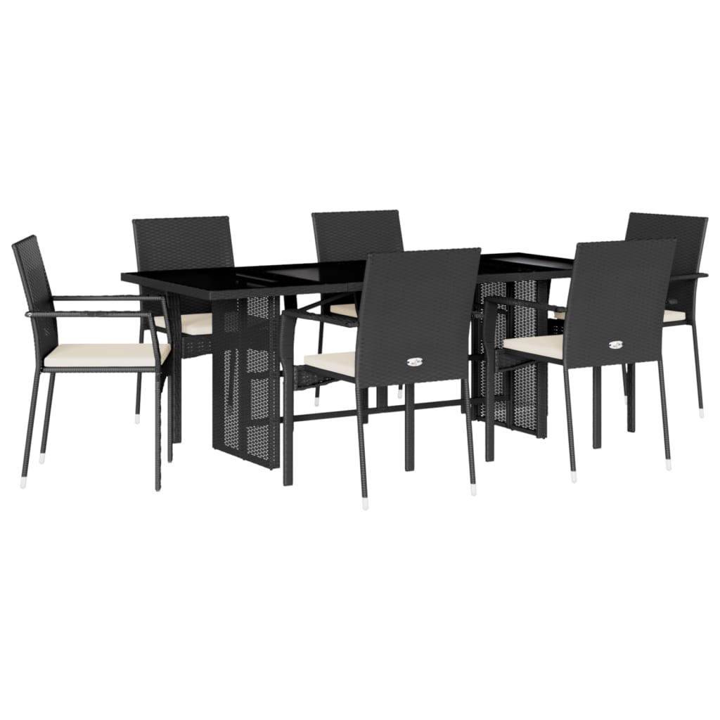 Set mobilier de grădină cu perne, 7 piese, negru, poliratan GartenMobel Dekor