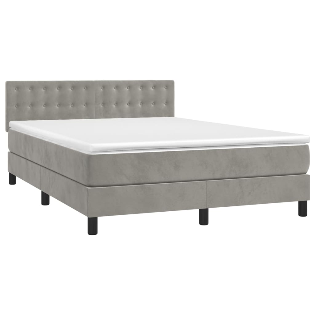 Pat box spring cu saltea, gri deschis, 140x200 cm, catifea GartenMobel Dekor