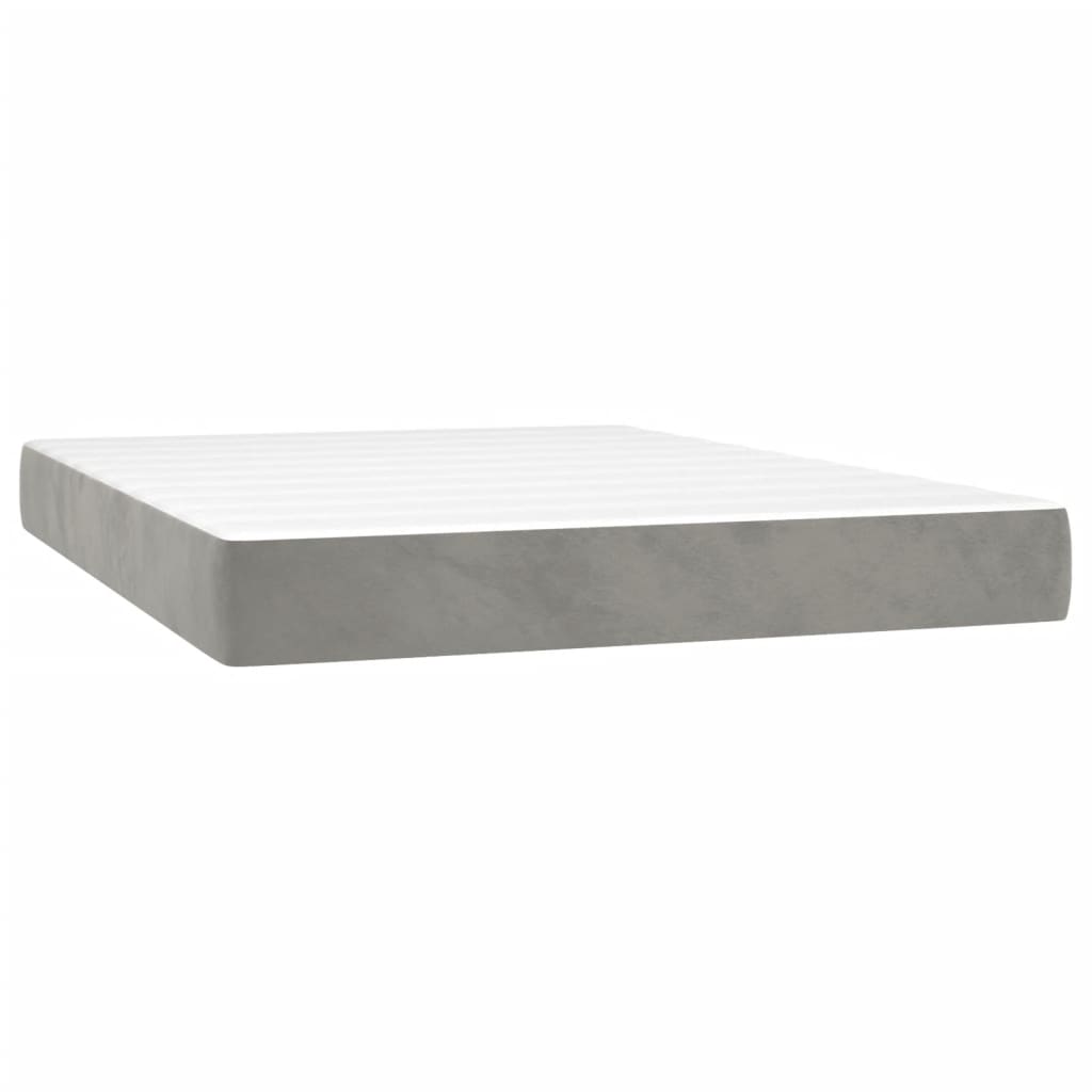 Pat box spring cu saltea, gri deschis, 140x200 cm, catifea GartenMobel Dekor