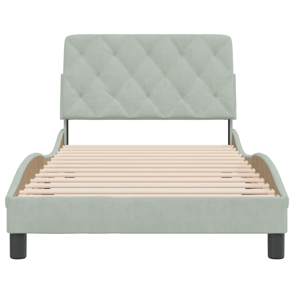 Cadru de pat cu tăblie, gri deschis, 100x200 cm, catifea GartenMobel Dekor