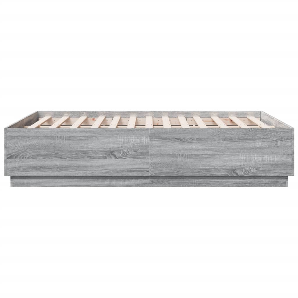Cadru de pat cu LED, gri sonoma, 135x190 cm, lemn prelucrat GartenMobel Dekor
