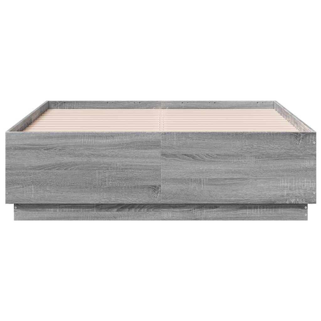 Cadru de pat cu LED, gri sonoma, 135x190 cm, lemn prelucrat GartenMobel Dekor