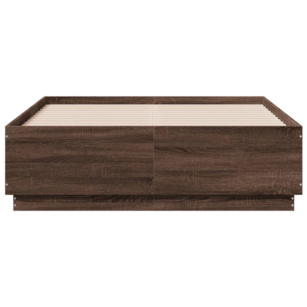 Cadru de pat cu LED, stejar maro, 135x190 cm, lemn prelucrat GartenMobel Dekor