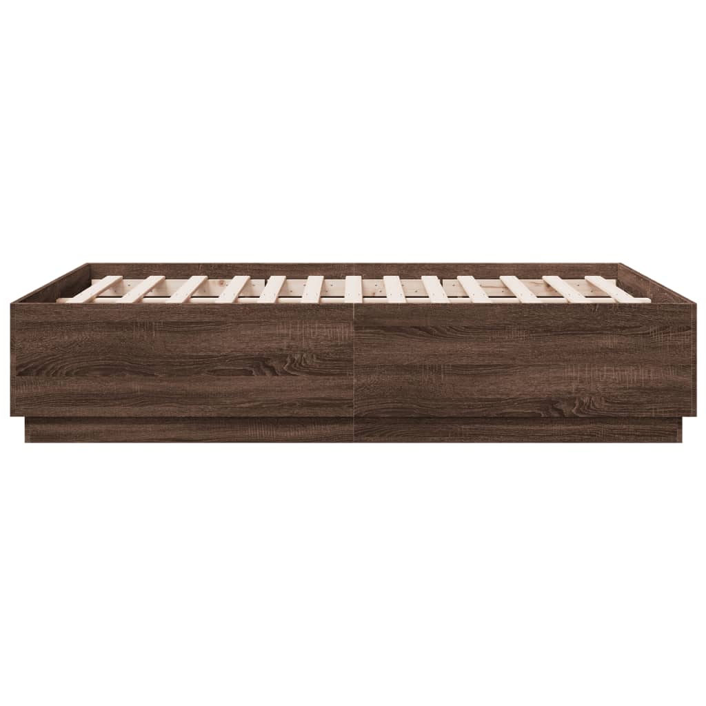 Cadru de pat cu LED, stejar maro, 135x190 cm, lemn prelucrat GartenMobel Dekor