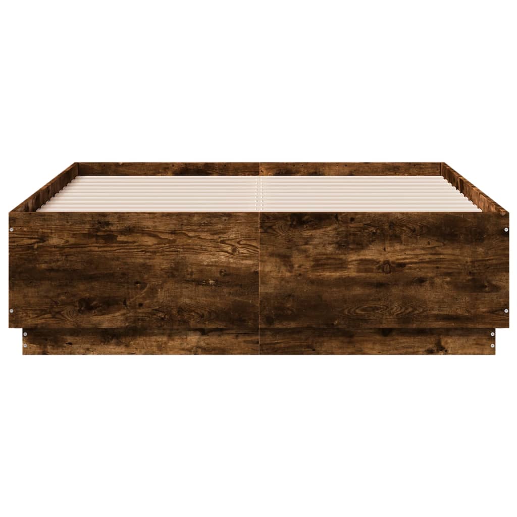 Cadru de pat cu LED stejar fumuriu 135x190 cm lemn prelucrat GartenMobel Dekor