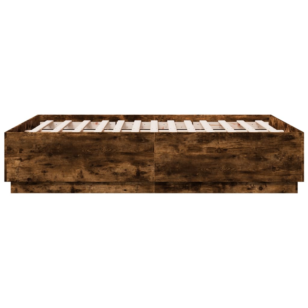 Cadru de pat cu LED stejar fumuriu 135x190 cm lemn prelucrat GartenMobel Dekor