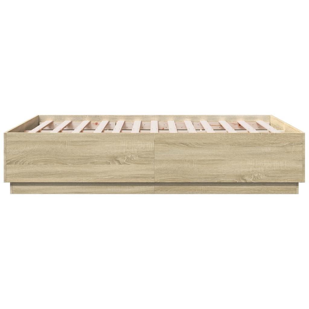 Cadru de pat cu LED stejar sonoma 135x190 cm lemn prelucrat GartenMobel Dekor
