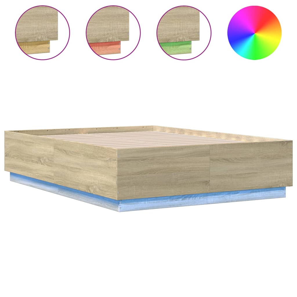 Cadru de pat cu LED stejar sonoma 135x190 cm lemn prelucrat GartenMobel Dekor