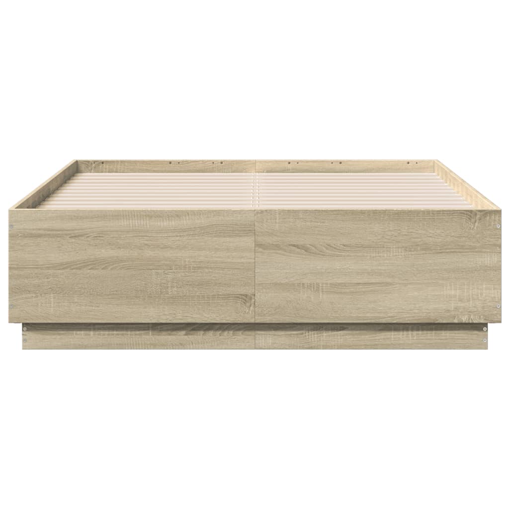 Cadru de pat cu LED stejar sonoma 135x190 cm lemn prelucrat GartenMobel Dekor